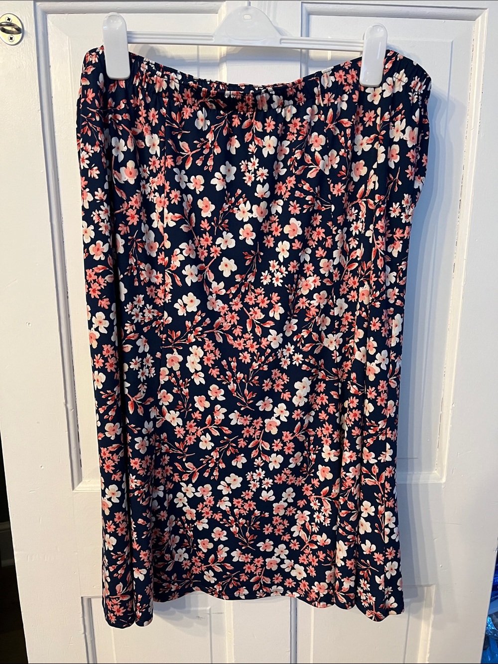 Southern Lady 3X Navy Pink Floral Skirt